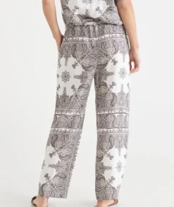 Bandana Print Drawstring Wide Leg Linen Pant