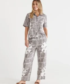 Bandana Print Drawstring Wide Leg Linen Pant