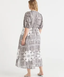 Bandana Print V Neck Short Sleeve Midi Linen Dress