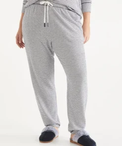 Brushed Stripe Tapered Pyjama Pant - Navy