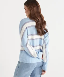 Brushed Stripe V Neck Jumper