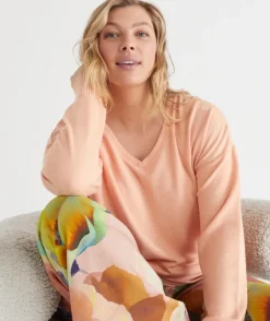 Brushed V Neck Long Sleeve Pyjama Top