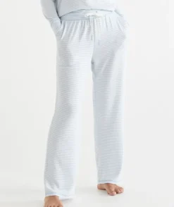 Brushed Wide Leg Stripe Pyjama Pant - Blue