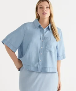 Chambray Boxy Short Sleeve Shirt
