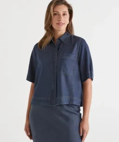 Chambray Boxy Short Sleeve Shirt