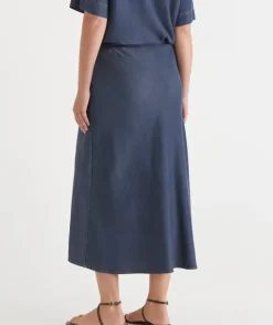 Chambray Drawstring Midi Skirt