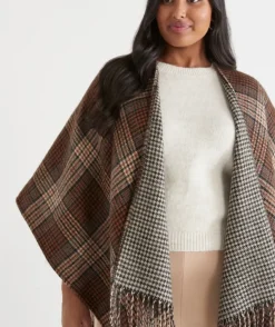 Check Print Tassel Cape