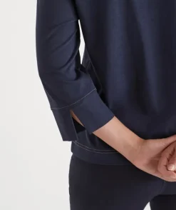 Contrast Stitch Collared 3/4 Sleeve Top