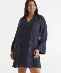 Contrast Stitch Collared Popover Dress