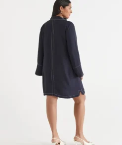 Contrast Stitch Collared Popover Dress
