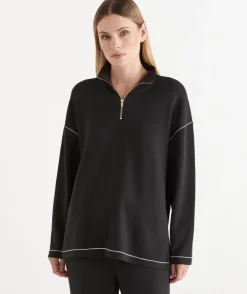 Contrast Stitch Quarter-Zip Jumper