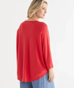Curved Hem V Neck Jumper