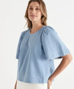 Denim Flutter Sleeve Top