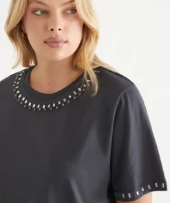 Embellished Short Sleeve Tee - Slate