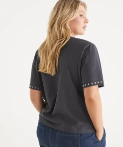 Embellished Short Sleeve Tee - Slate