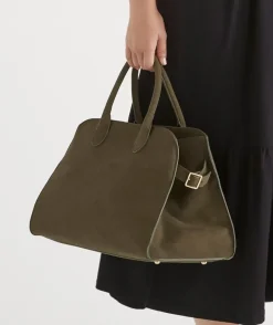 Faux Suede Tote Bag - Khaki