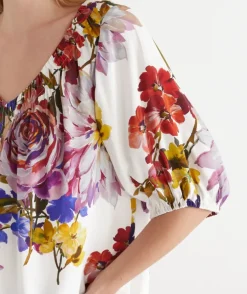 Floral Bloom V Neck Ruched Top
