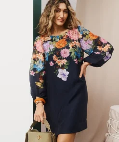 Floral Botanical Long Sleeve Shift Dress