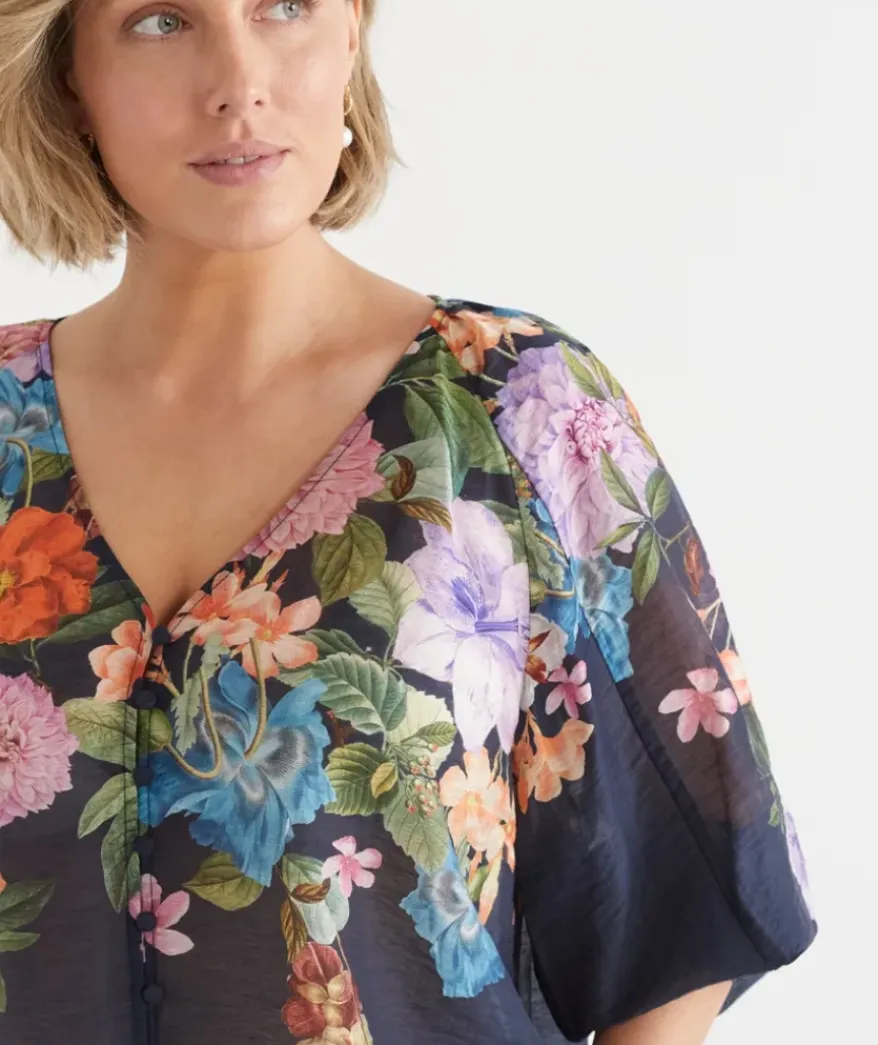 Floral Botanical V Neck Blouse