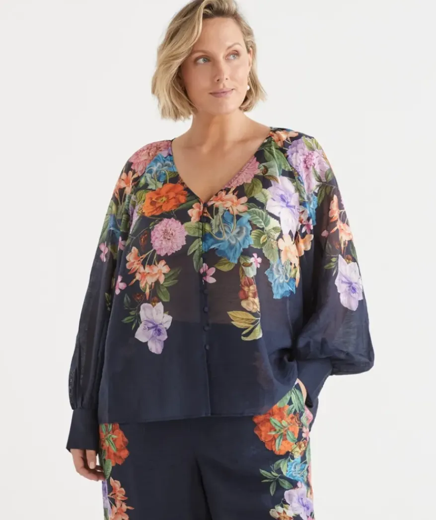 Floral Botanical V Neck Blouse
