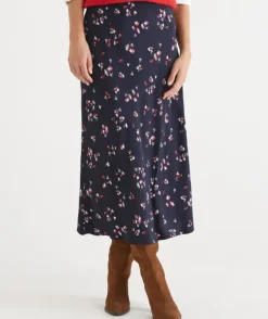 Floral Print Slip Midi Skirt - Midnight