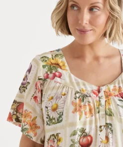 Garden Stamp Print Short Sleeve Nightie