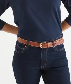 Gold Buckle Tan Leather Belt