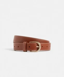 Gold Buckle Tan Leather Belt
