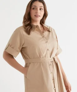 Gold Button Shirt Dress