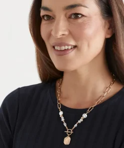Gold Pearl Chain Fob Necklace