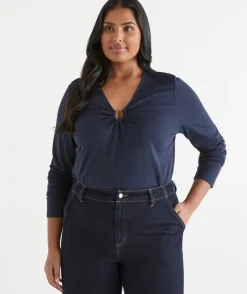 Hardware Detail Long Sleeve Top - Navy