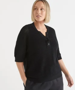 Knit Henley Short Sleeve Top