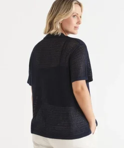 Knit Pointelle Polo Top