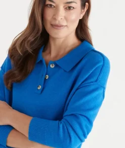 Knit Rugby Polo Jumper - Electric Blue