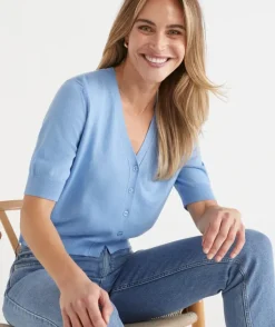 Knit Short Sleeve V Neck Cardigan