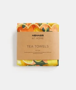 Lemon Print Tea Towel Set - Orange