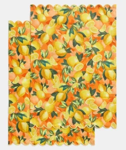 Lemon Print Tea Towel Set - Orange