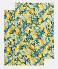 Lemon Print Tea Towel Set - Blue