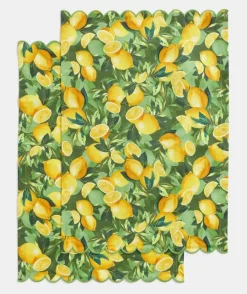 Lemon Print Tea Towel Set - Green