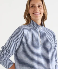 Lightweight Quarter-Zip Jumper - Blue Stripe