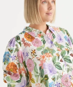 Linen Floral Botanical 3/4 Sleeve Shirt