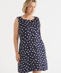 Linen Polka Dot Sleeveless Dress