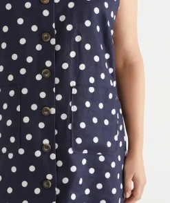 Linen Polka Dot Sleeveless Dress