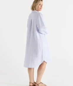 Linen Stripe Midi Shirt Dress