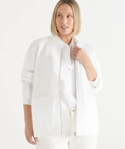 Linen Zip Front Collared Jacket