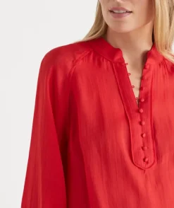 Long Sleeve Button Detail Blouse - Red