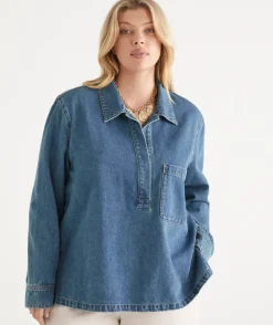 Long Sleeve Denim Popover Shirt