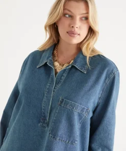 Long Sleeve Denim Popover Shirt