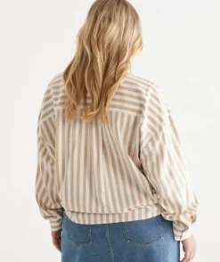 Long Sleeve Front Knot Stripe Shirt