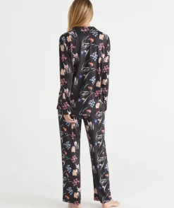 Long Sleeve Winter Bloom Floral Pyjama Set - Black